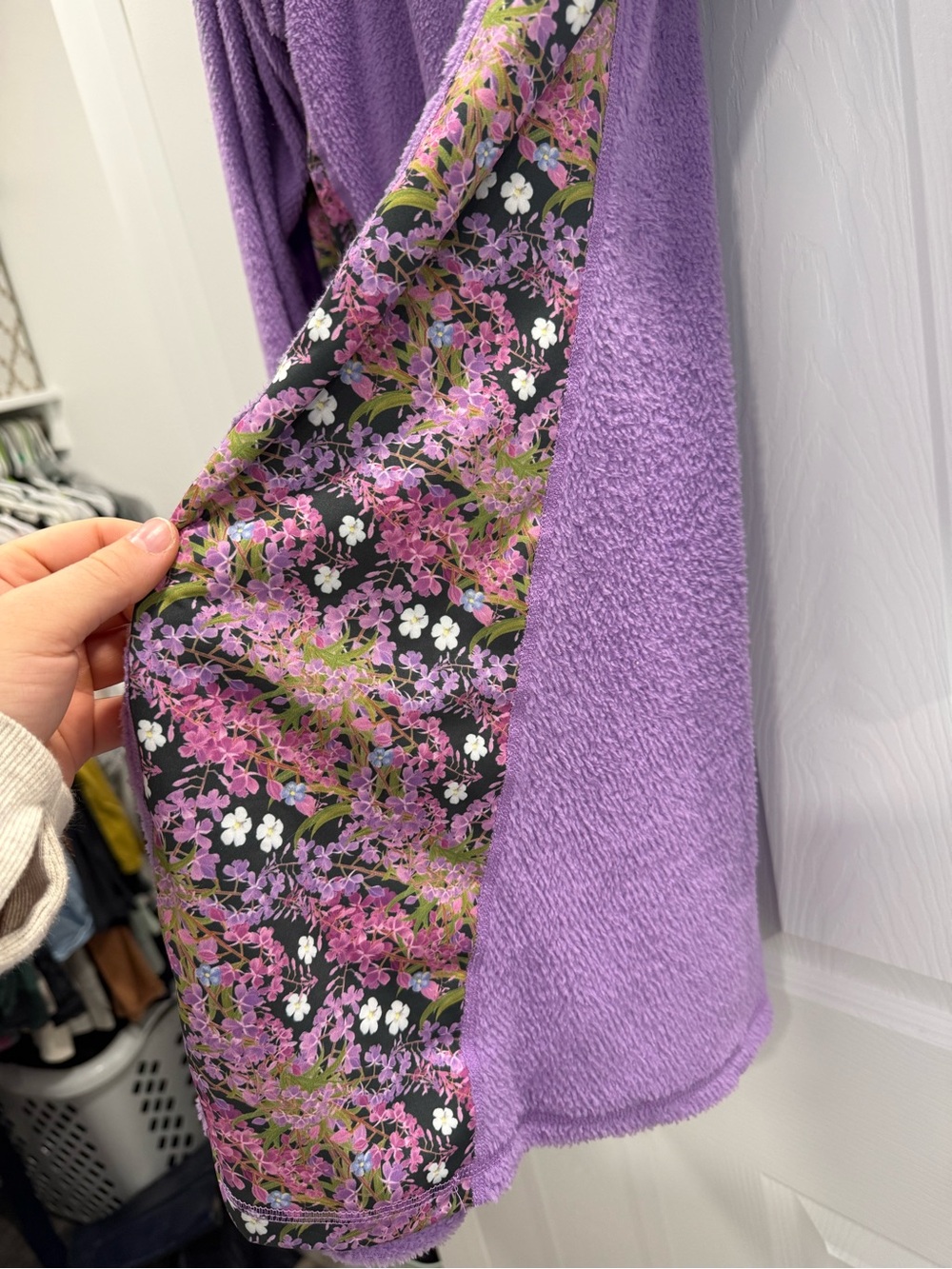 Cozy Lavender Hooded Women's Dress with Floral Side Panels - Picture 2 of 2